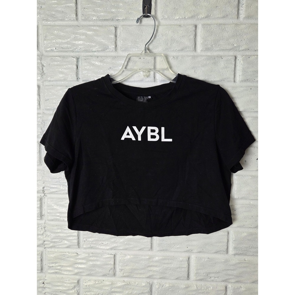 AYBL crop top Women's size Medium Black short sleeve Athletic Stretch